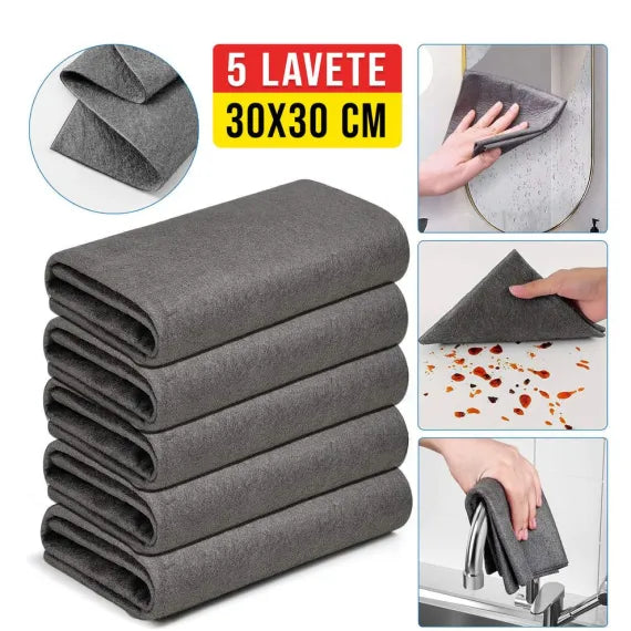 5 Lavete Magice 30x30 cm – Curăță Orice Suprafață Fără Chimicale