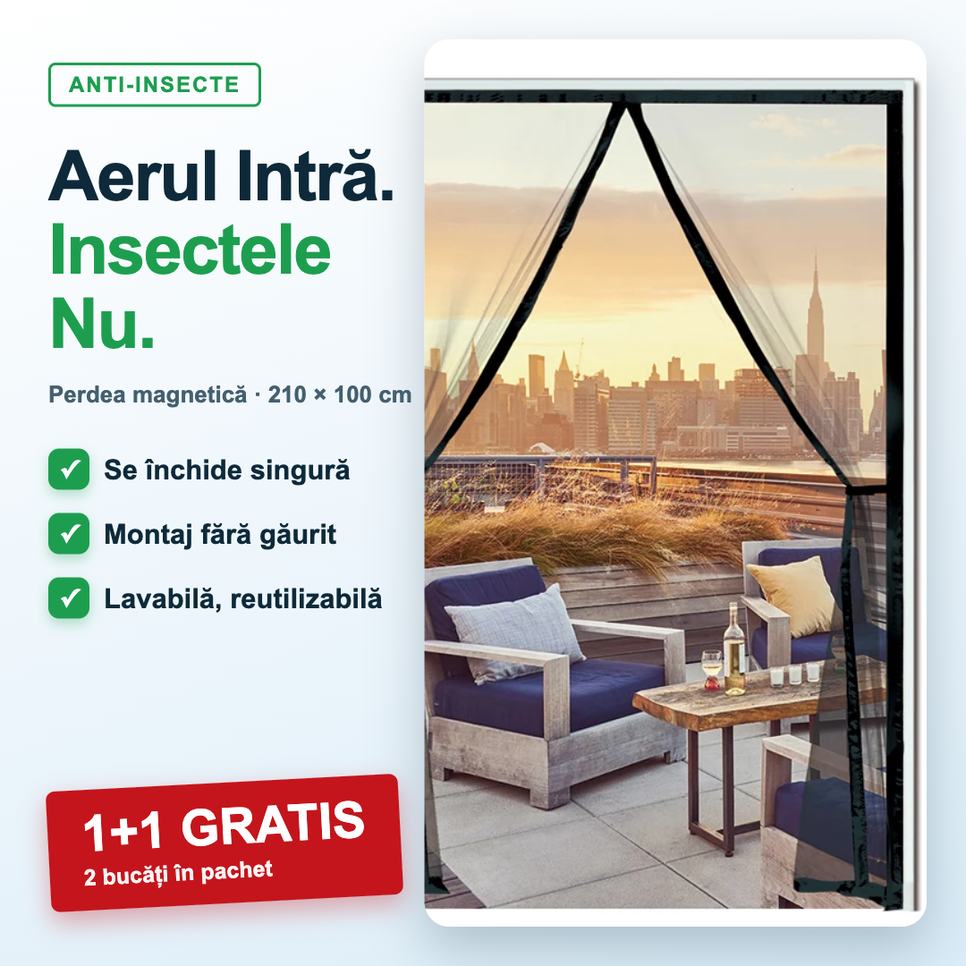 Perdea Magnetică Anti-Insecte pentru Ușă, 210×100 cm – Se Închide Singură (1+1 GRATIS)